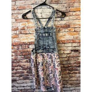 Jordache Bib Overall Butterfly Acid Wash Jean Denim Dress Blue girls size 10/12
